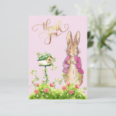 Peter the Rabbit Pink jack Floral Lijst Bedankkaart (Staand voorkant)