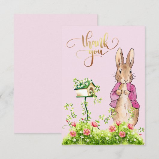 Peter the Rabbit Pink jack Floral Lijst Bedankkaart (Voorkant / Achterkant)