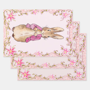 Peter the Rabbit Pink jack Floral Lijst Inpakpapier Vel