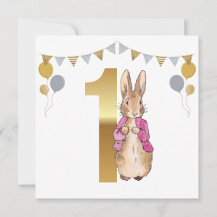 Peter the Rabbit Pink Jacket First Birthday Kaart