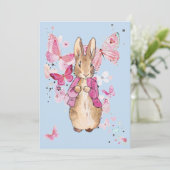 Peter the Rabbit Pink Jacket First Birthday Kaart (Staand voorkant)