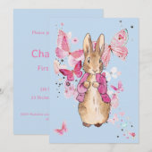 Peter the Rabbit Pink Jacket First Birthday Kaart (Voorkant / Achterkant)