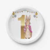 Peter the Rabbit Pink Jacket First Birthday Papieren Bordje (Voorkant)