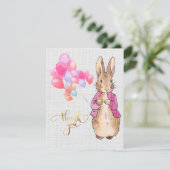 Peter the Rabbit Pink Jacket Grey Linen Bedankkaart (Staand voorkant)