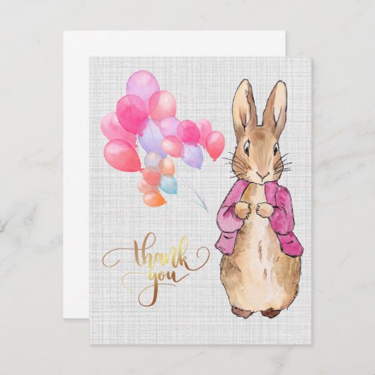 Peter the Rabbit Pink Jacket Grey Linen Bedankkaart (Voorkant / Achterkant)