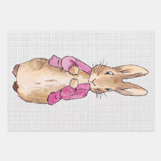 Peter the Rabbit Pink Jacket Grey Linen Inpakpapier Vel (Voorkant 2)