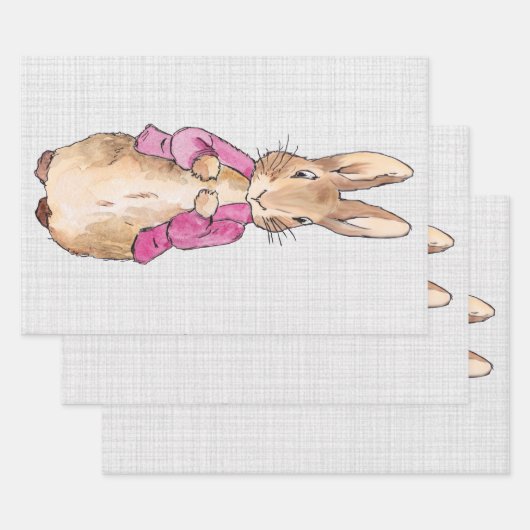 Peter the Rabbit Pink Jacket Grey Linen Inpakpapier Vel (Set)