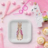Peter the Rabbit Pink Jacket Grey Linen Papieren Bordje (Feest)