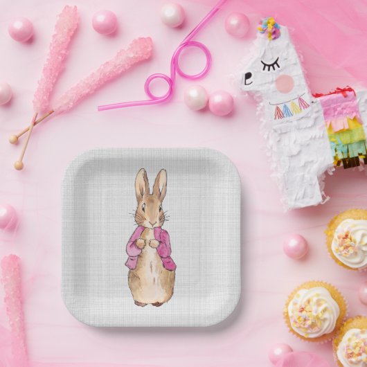 Peter the Rabbit Pink Jacket Grey Linen Papieren Bordje (Feest)