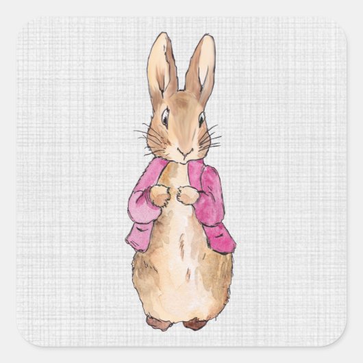 Peter the Rabbit Pink Jacket Grey Linen Vierkante Sticker (Voorkant)