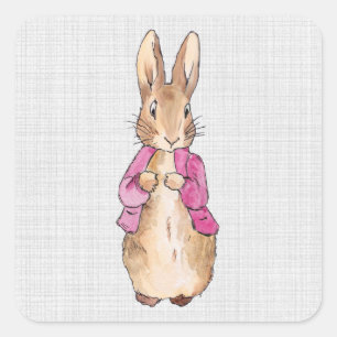 Peter the Rabbit Pink Jacket Grey Linen Vierkante Sticker