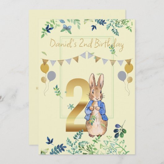 Peter the Rabbit Second Birthday Invitation Kaart (Voorkant / Achterkant)