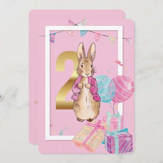 Peter the Rabbit Second Birthday Invitation Kaart (Voorkant / Achterkant)