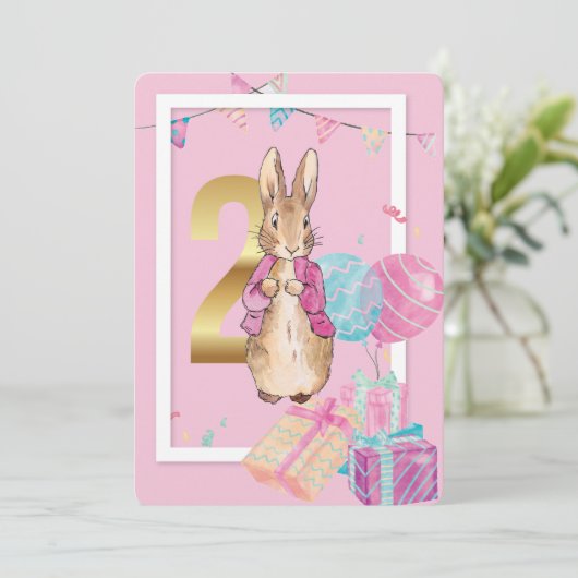 Peter the Rabbit Second Birthday Invitation Kaart (Staand voorkant)