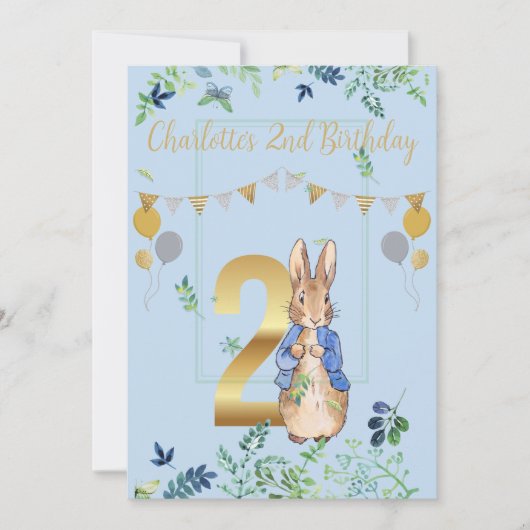 Peter the Rabbit Second Birthday Invitation Kaart (Voorkant)