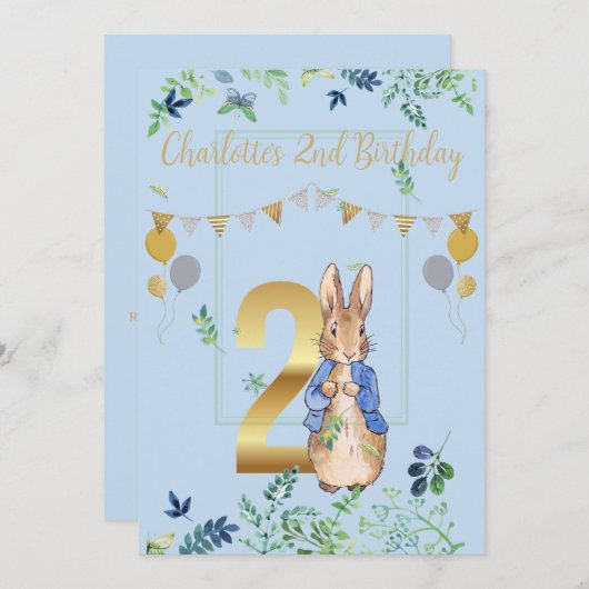 Peter the Rabbit Second Birthday Invitation Kaart (Voorkant / Achterkant)
