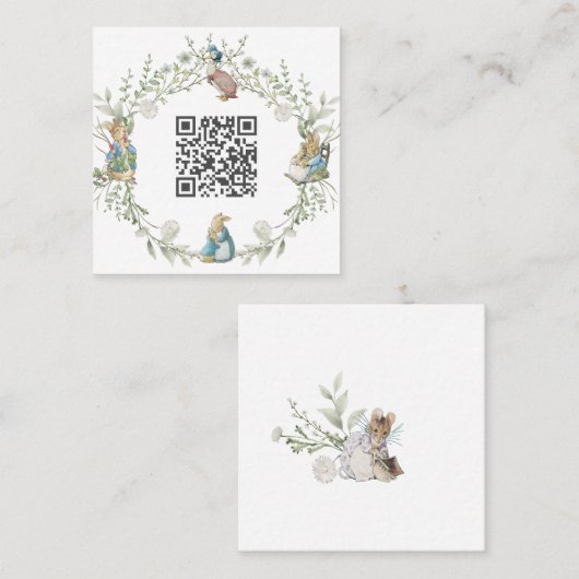 Peter the Rabbit Wildflower QR Code Vierkante Visitekaartje (Voorkant / Achterkant)