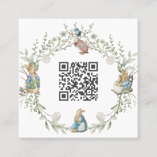 Peter the Rabbit Wildflower QR Code Vierkante Visitekaartje (Voorkant)