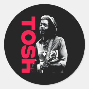 Peter Tosh met gitaar Adrian Boot Foto Ronde Sticker