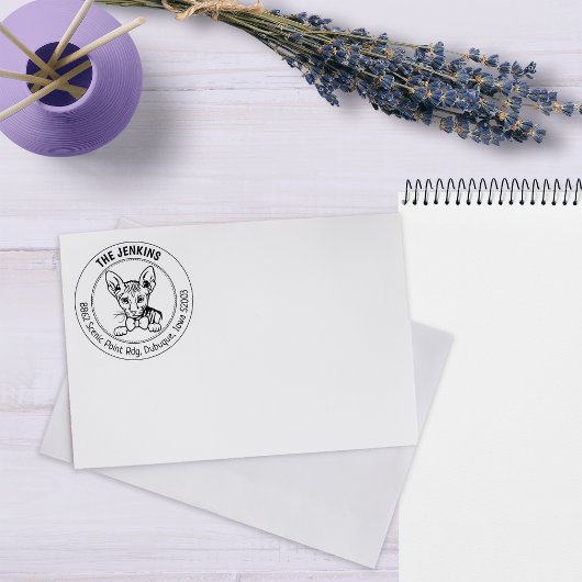 Peterbald Cat Family Retouradres Rubberstempel