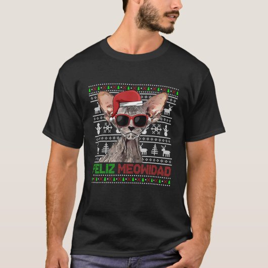 Peterbald Cat Feliz Meowidad Funny Kerstmis T-shirt (Voorkant)