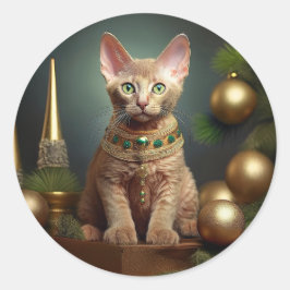 Peterbald kitten in de kerstsfeer ronde sticker