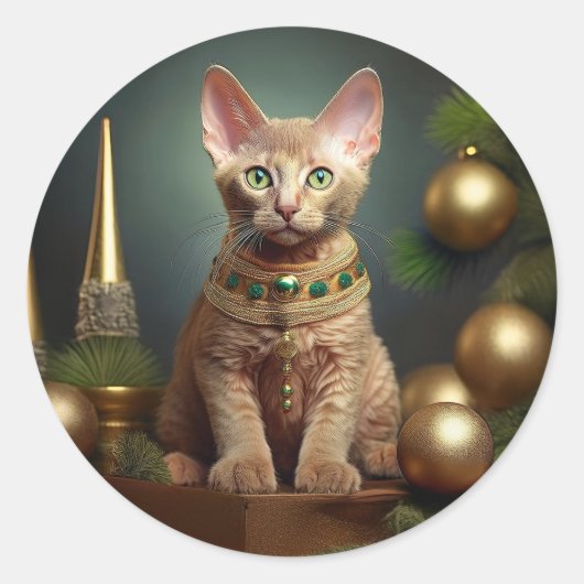 Peterbald kitten in de kerstsfeer ronde sticker (Voorkant)