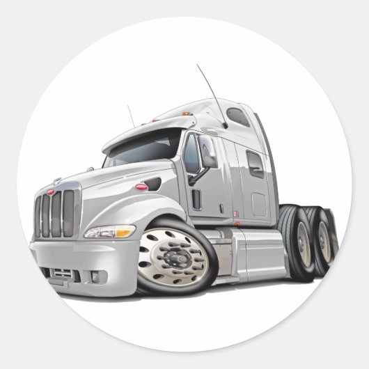 Peterbilt White Truck Ronde Sticker (Voorkant)