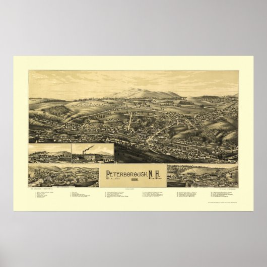 Peterborough, NH Panoramic Map - 1886 Poster (Voorkant)