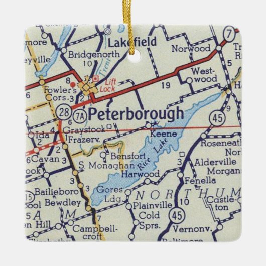 Peterborough ON Map Keramisch Ornament (Voorkant)