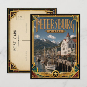Petersburg Alaska Vintage Art Deco Gouden Tijdperk Briefkaart