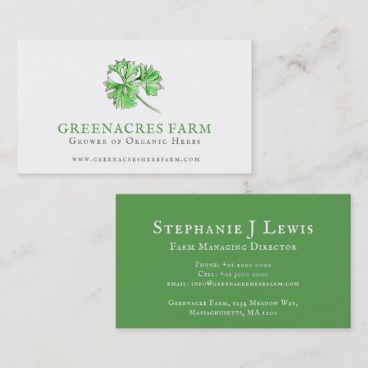 Peterselie kruid boerderij groen toeleveranciers v visitekaartje (Voorkant / Achterkant)