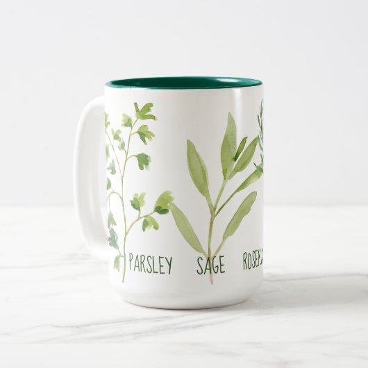Petersely Sage Rosemary & Thyme Tall Tweekleurige Koffiemok (Voorkant links)