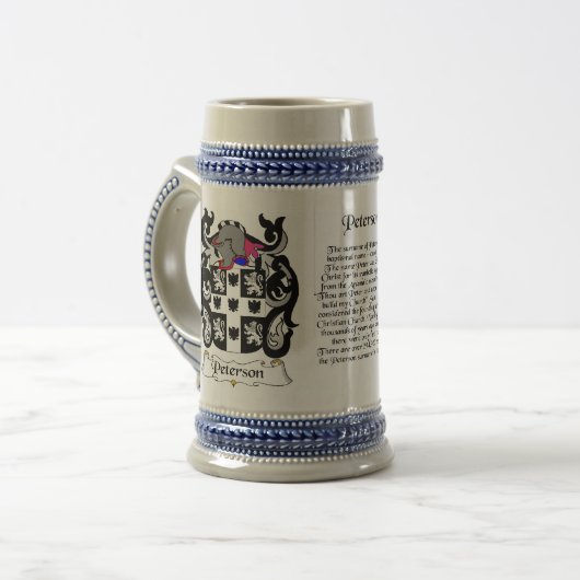 Peterson Family Crest Stein Bierpul (Voorkant links)
