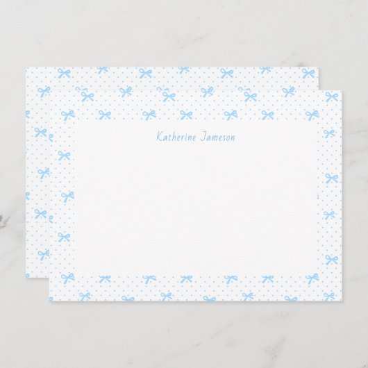 Petit Blue Whimsical Bows Monogram Notecard Bedankkaart (Voorkant / Achterkant)