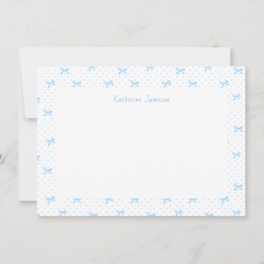 Petit Blue Whimsical Bows Monogram Notecard Bedankkaart (Voorkant)
