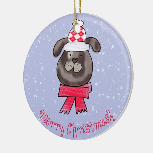 Petit chien de Noël avec une écharpe tricotée Keramisch Ornament (Links)