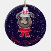 Petit chien de Noël avec une écharpe tricotée Keramisch Ornament (Achterkant)