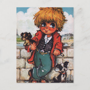 Petit Poulbot avec petits chiens Briefkaart