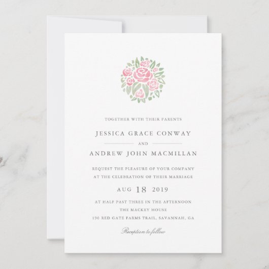 Petite boeket bruiloft uitnodiging | Blozen (Voorkant)