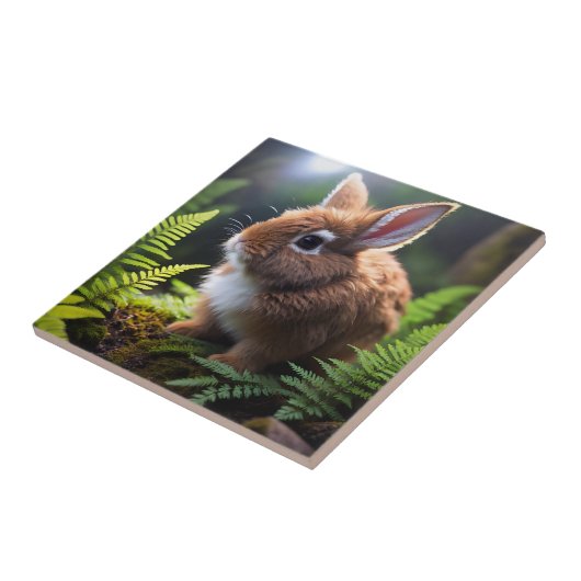 Petite Charm: het bruine en witte dwergkonijn Tegeltje (Zijkant)