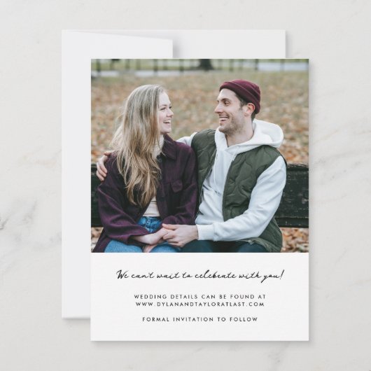 Petite eenvoudige moderne gedurfde naam ingelijst save the date (Achterkant)