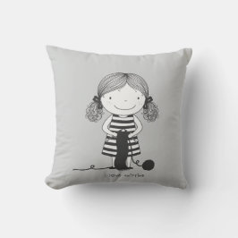 Petite Fille Adorable qui Tricote I Love Knitting Kussen