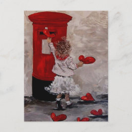 Petite fille postant des coeurs briefkaart