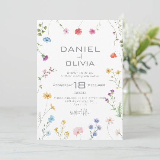 Petite Floral Patroon Wedding Kaart (Staand voorkant)