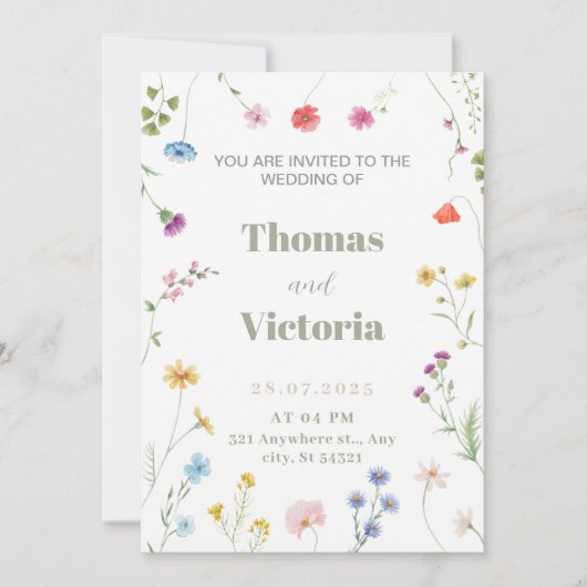 Petite Floral Waterverf bruiloft uitnodiging (Voorkant)