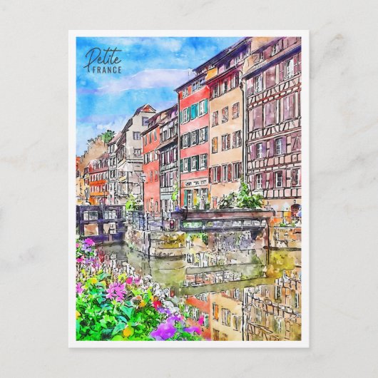 Petite France vintage reis waterverf Briefkaart (Voorkant)