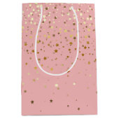 Petite Golden Stars Gift Bag in Shell Pink Medium Cadeauzakje (Voorkant)
