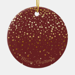 Petite Golden Stars Kerst Ornament-Burgandy Keramisch Ornament