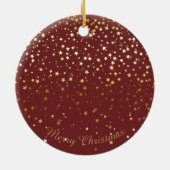Petite Golden Stars Kerst Ornament-Burgandy Keramisch Ornament (Achterkant)